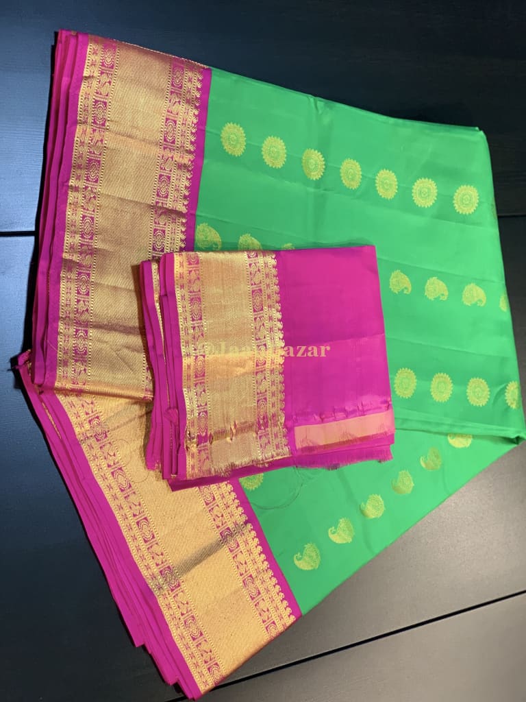 Beautiful Green Kanjivaram With Hot Pink Pallu