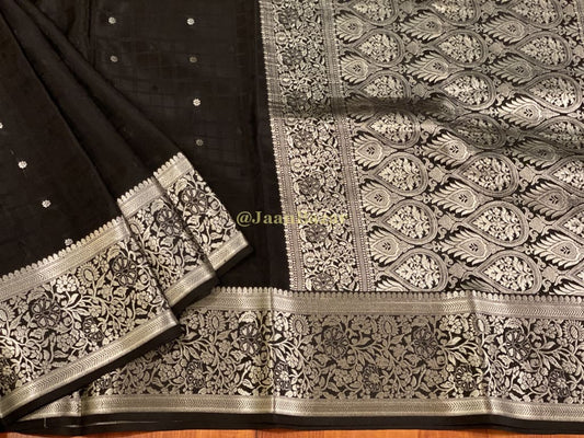 Black Mysore Silk With Silver Border