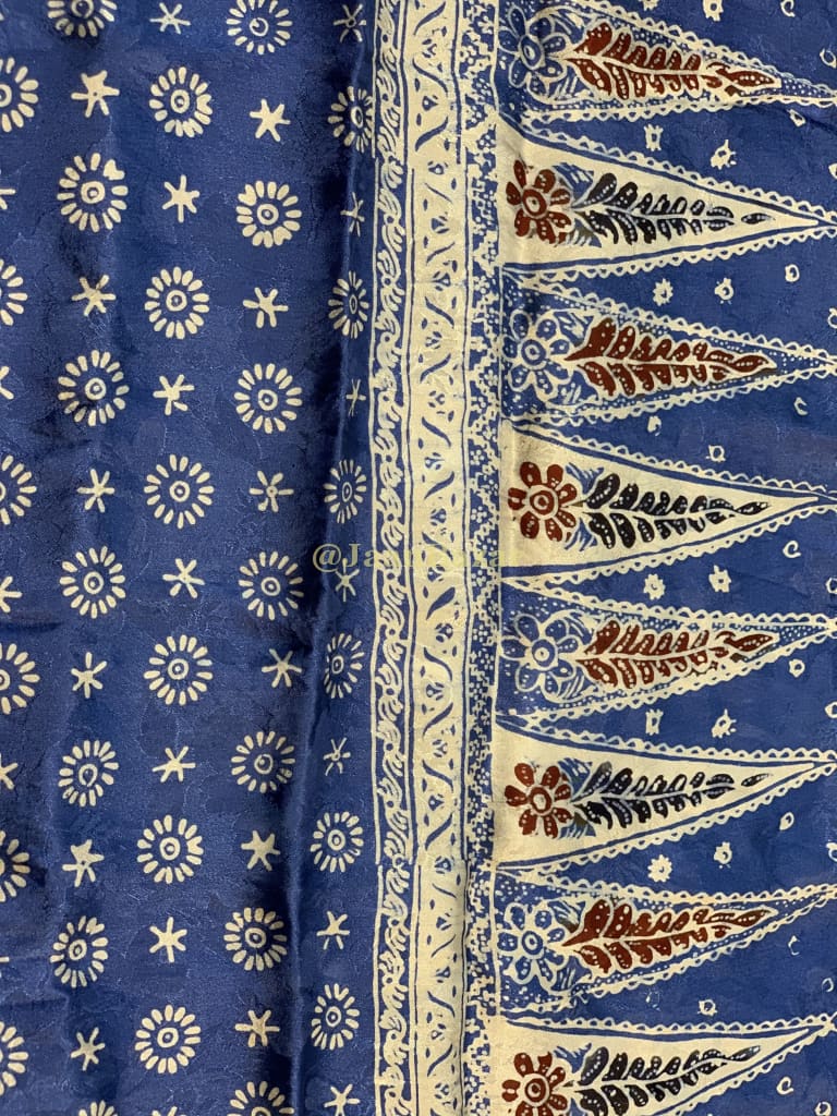 Blue Flower Design Batik Silk Scarf