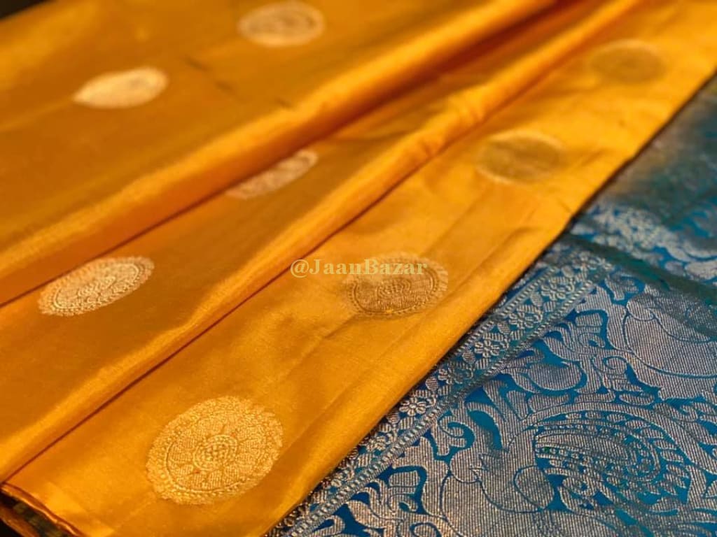 Bright Yellow And Royal Blue Kanjivaram