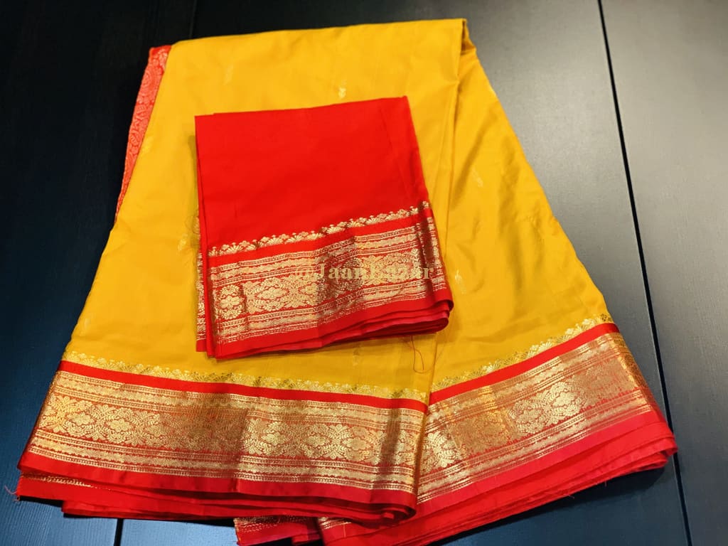 Bright Yellow Kanjivaram With Red Border