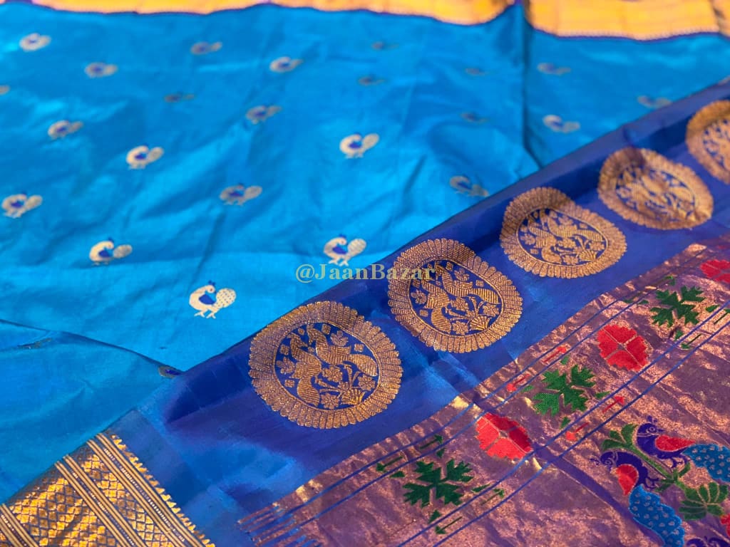 Gorgeous Blue Pathani With Peacock Motif