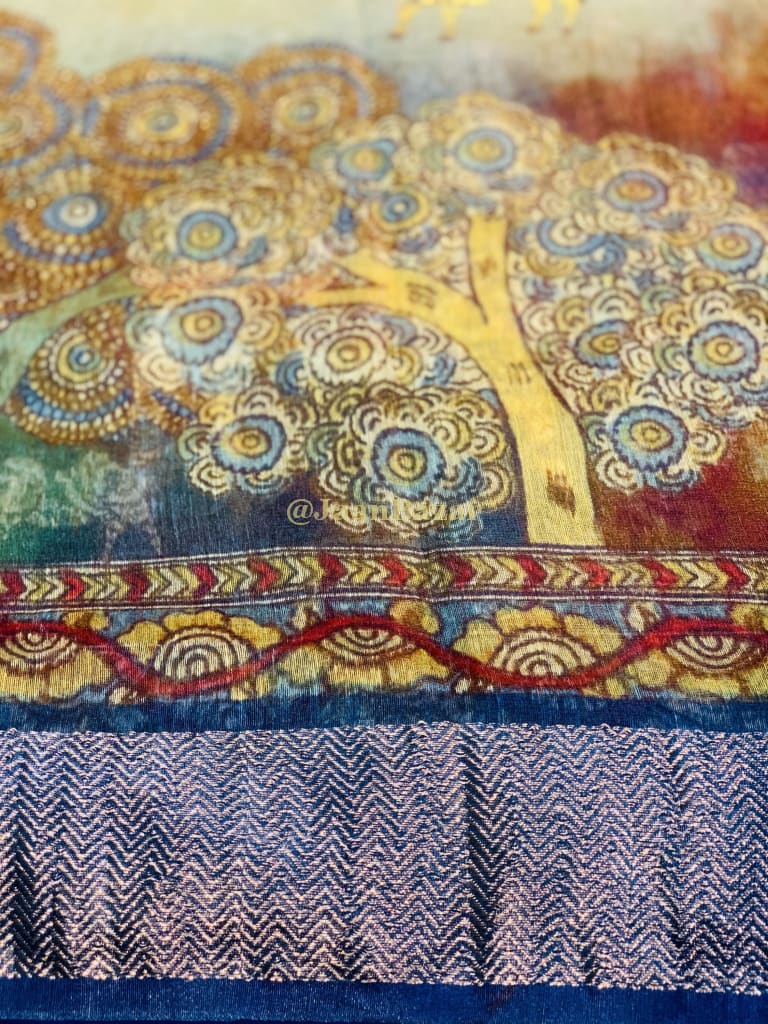 Gorgeous Linen Silk With Kalamkari