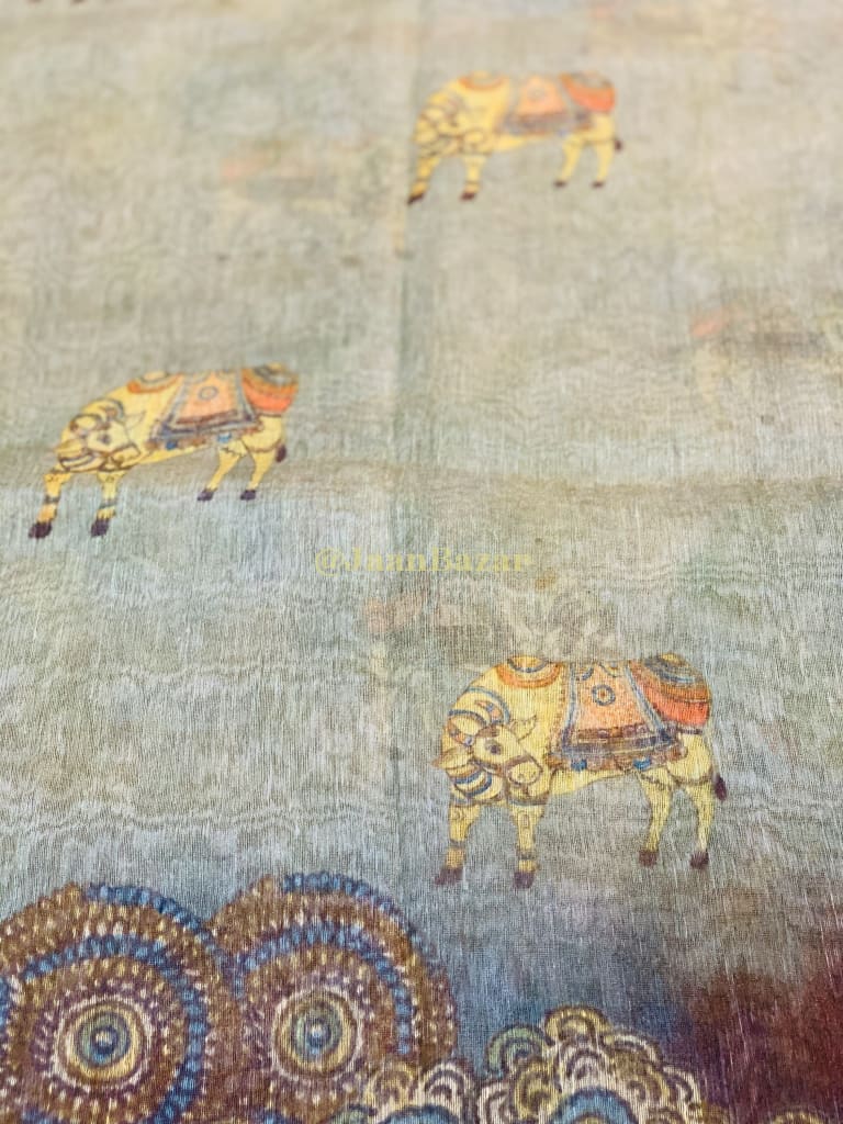 Gorgeous Linen Silk With Kalamkari