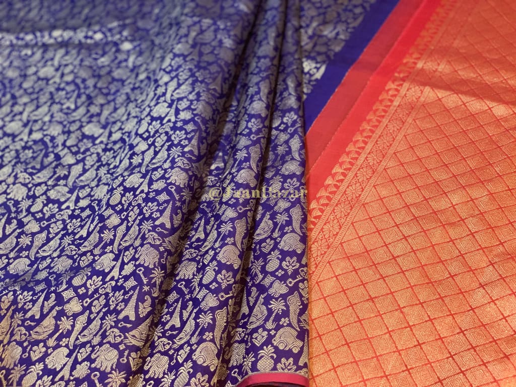 Gorgeous One Of A Kind Kanjivaram In Blue And Red