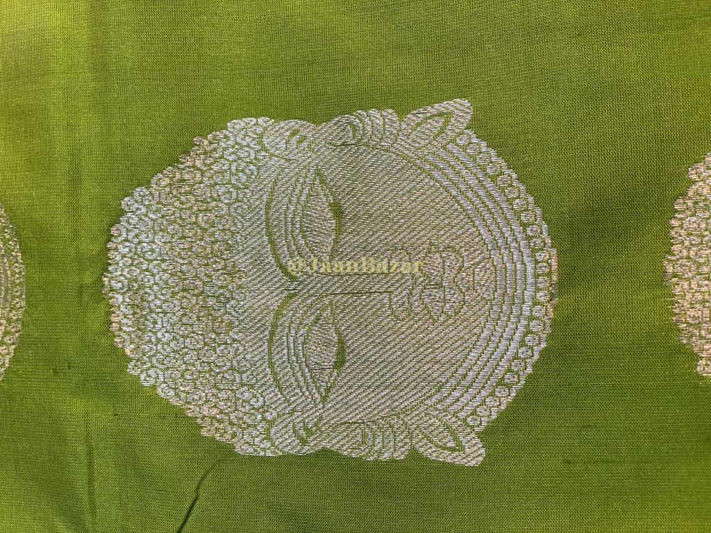 Green Kanjivaram With Silver Buddha Motif
