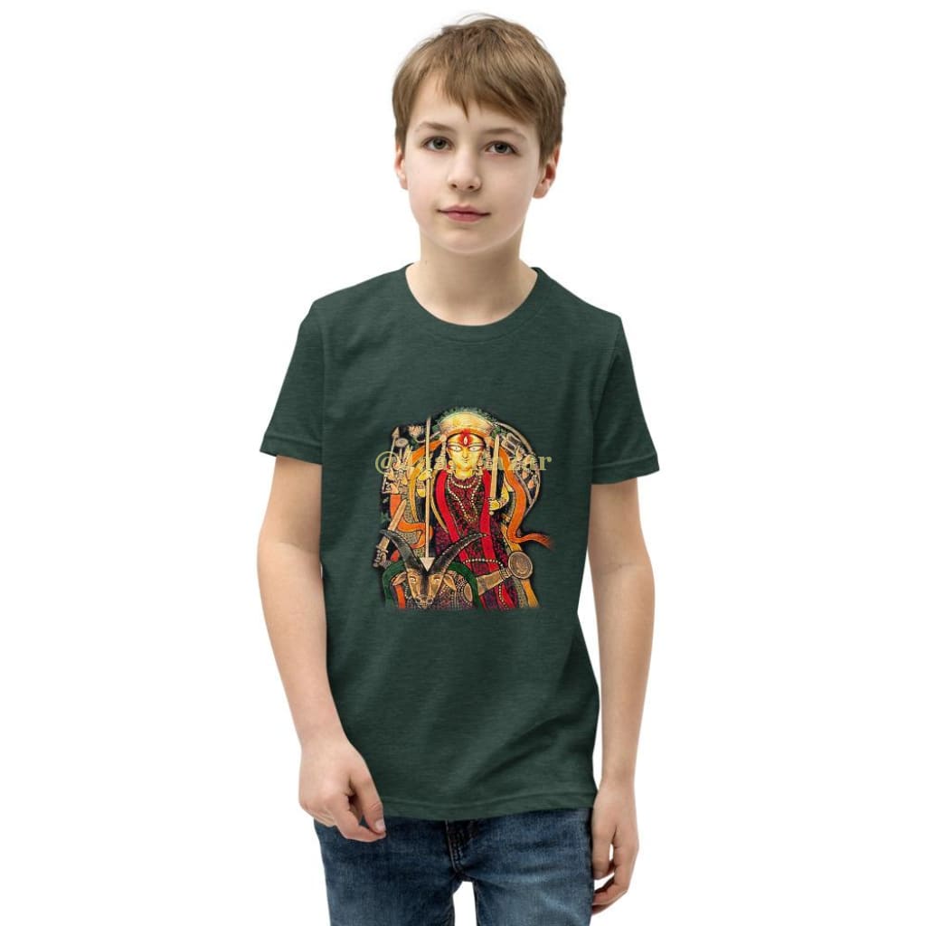 Maa Durga Youth Short Sleeve T-Shirt Heather Forest / S