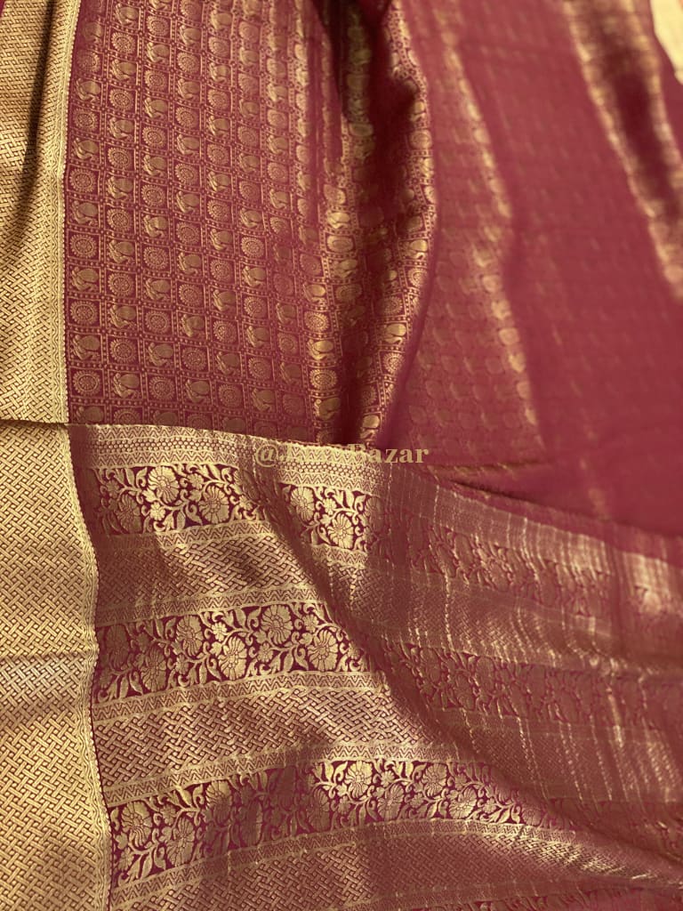 Maroon Mysore Silk With Golden Border