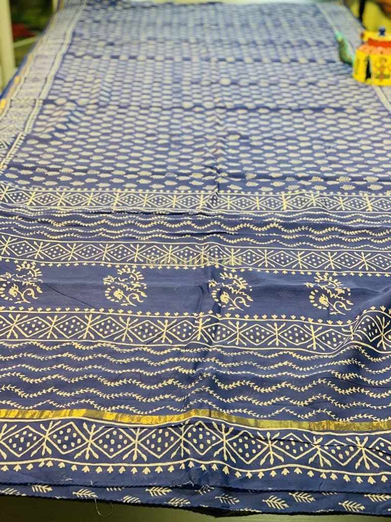 Organic Gorgeous Blue Cotton Saree With Hand Block Print