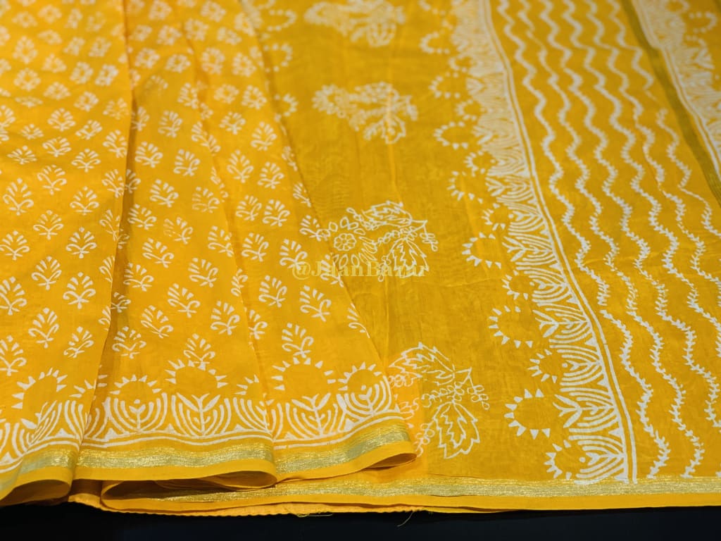 Organic Yellow Cotton With Hand Block Print