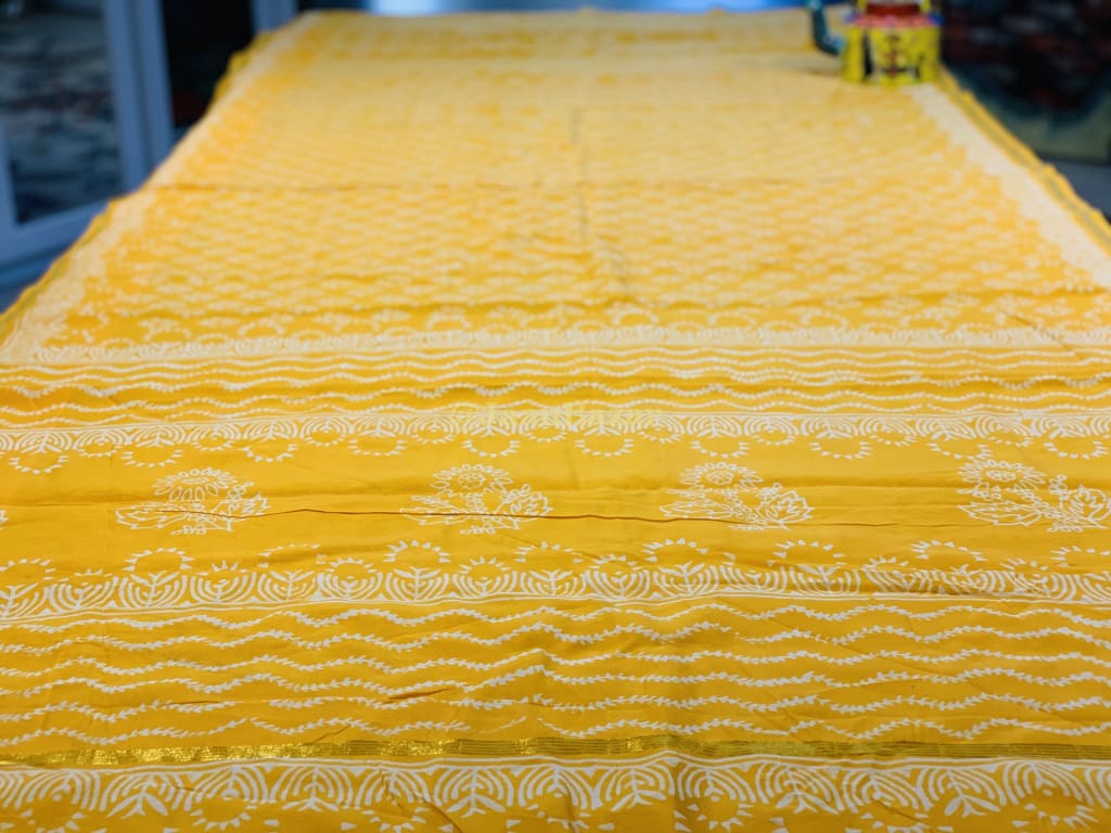 Organic Yellow Cotton With Hand Block Print