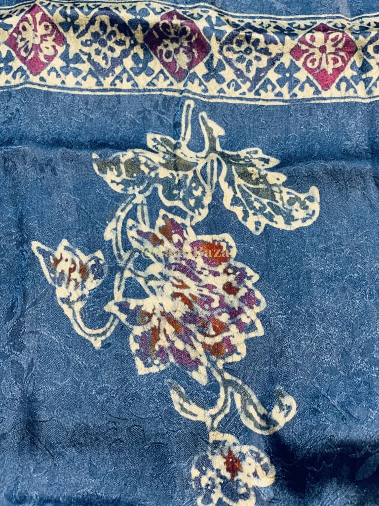 Sapphire Vibrant Color Lotus Floral Silk Scarf