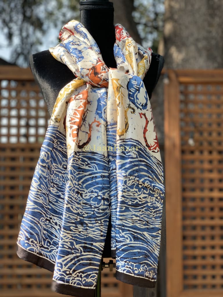 Vibrant Seahorse Design Silk Scarf